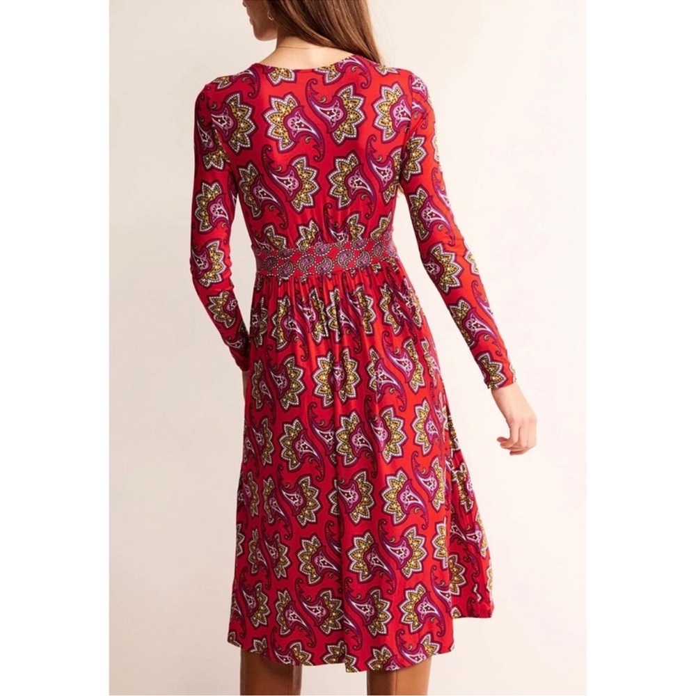 Women’s Boden Thea Long Sleeve Paisley Print Midi Dress Red Size 10R - Picture 3 of 9